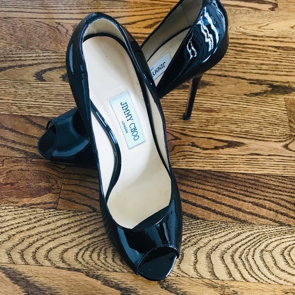 Jimmy Choo black patent leather peep toe 38 - Picture 2 of 6
